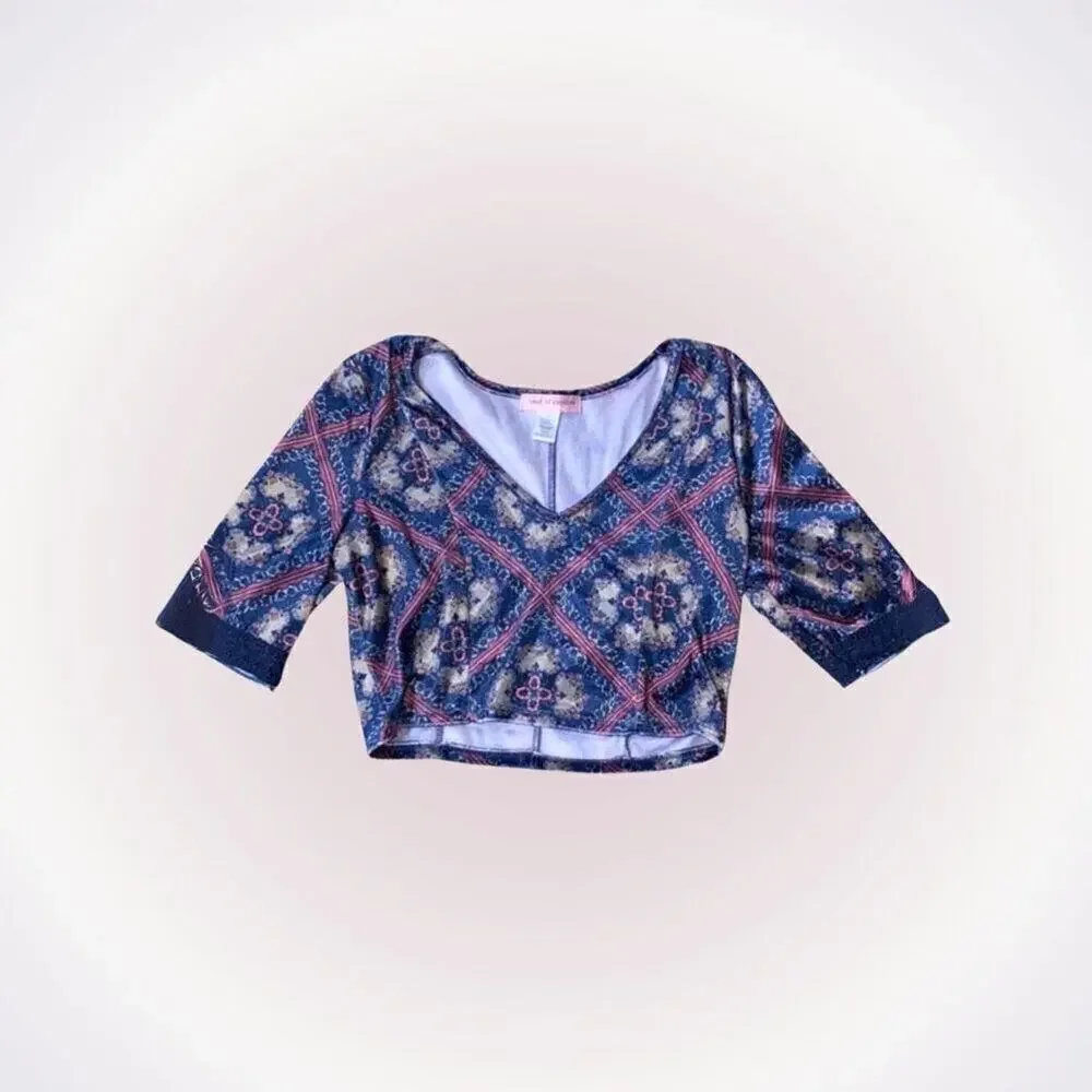 Band of Gypsies Velvet Paisley V-Neck Crop Top | Sz M